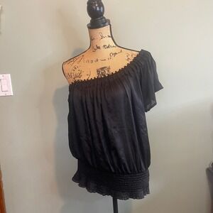 Charlotte Russe Smocked Going Out Party Feminine One Shoulder‎ Top Black Large